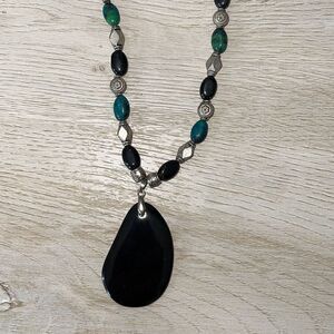 Handmade Womens Black Teardrop Pendant Beaded‎ Statement Necklace OS